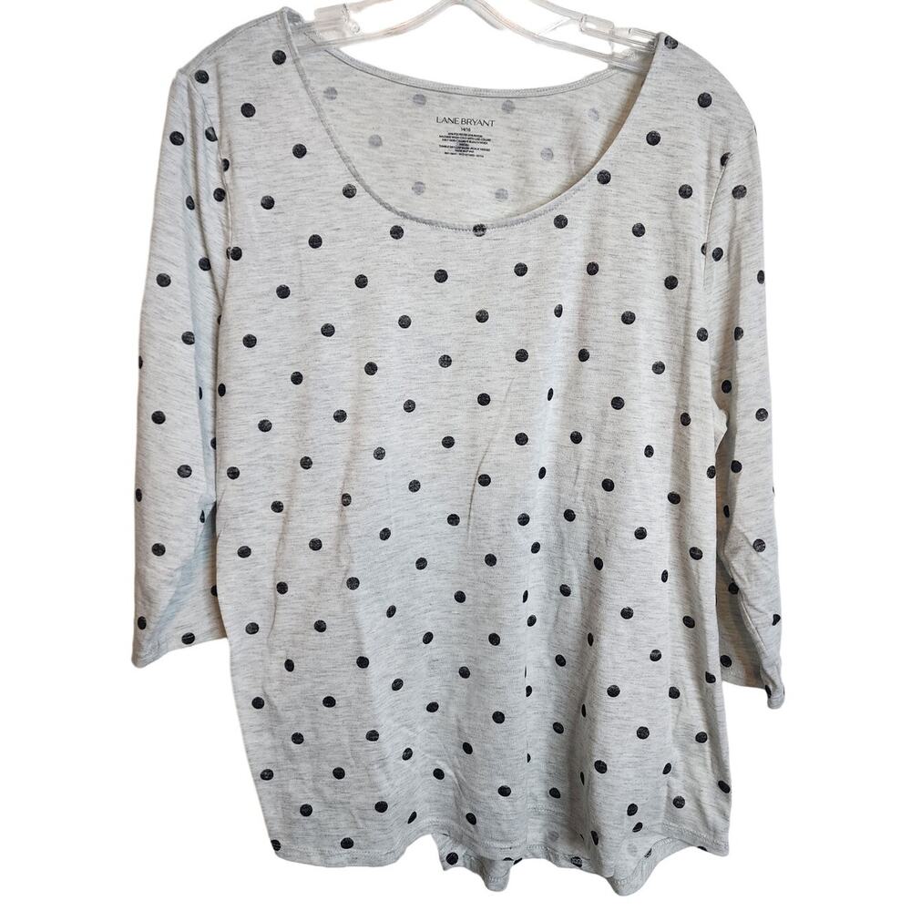 Lane Bryant 3/4 Sleeve Heather Gray Dotted Top, 14/16